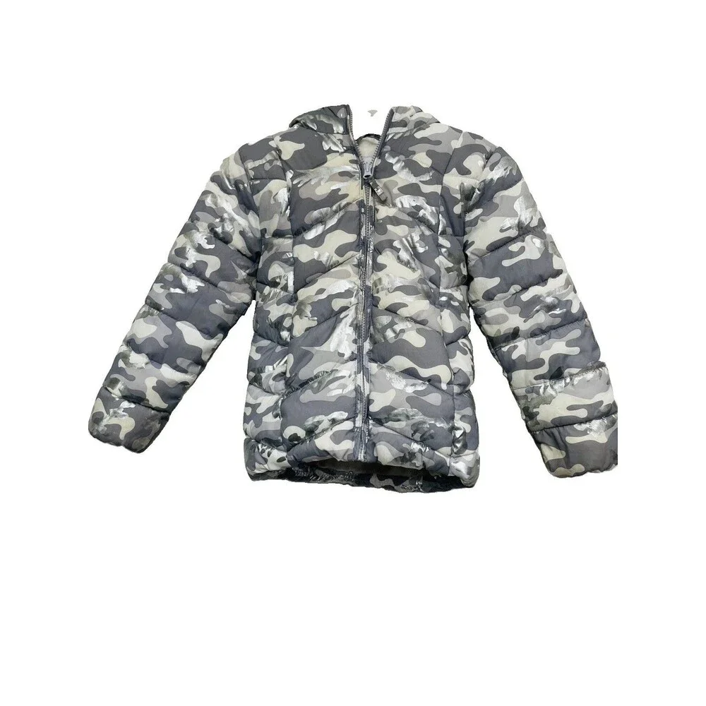 The Children’s Place Kids Silver Puffer Jacket Coat – Size 5/6 – Front Zip